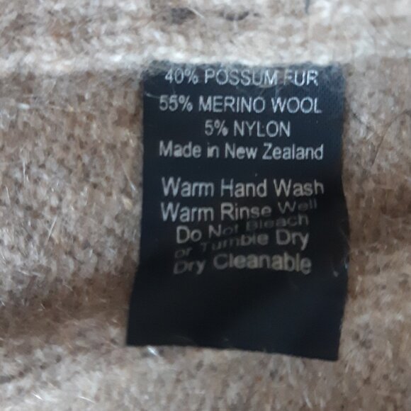 Native World SZ M Possum & Merino Wool Men's Cable Knit Tan Crewneck Sweater - Picture 7 of 14